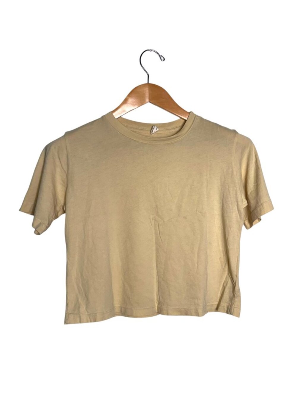 Christina Lehr Butter Yellow Crop Top Tee 1 S T- Shirt 100% Cotton Quiet Luxury